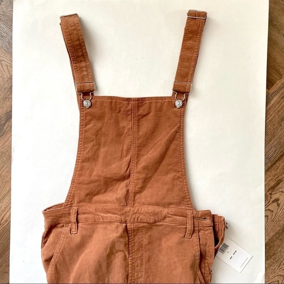 NWT 7 For All Mankind Corduroy Slim Kick Flare Overalls Penny Brown Tan Large - Picture 2 of 13